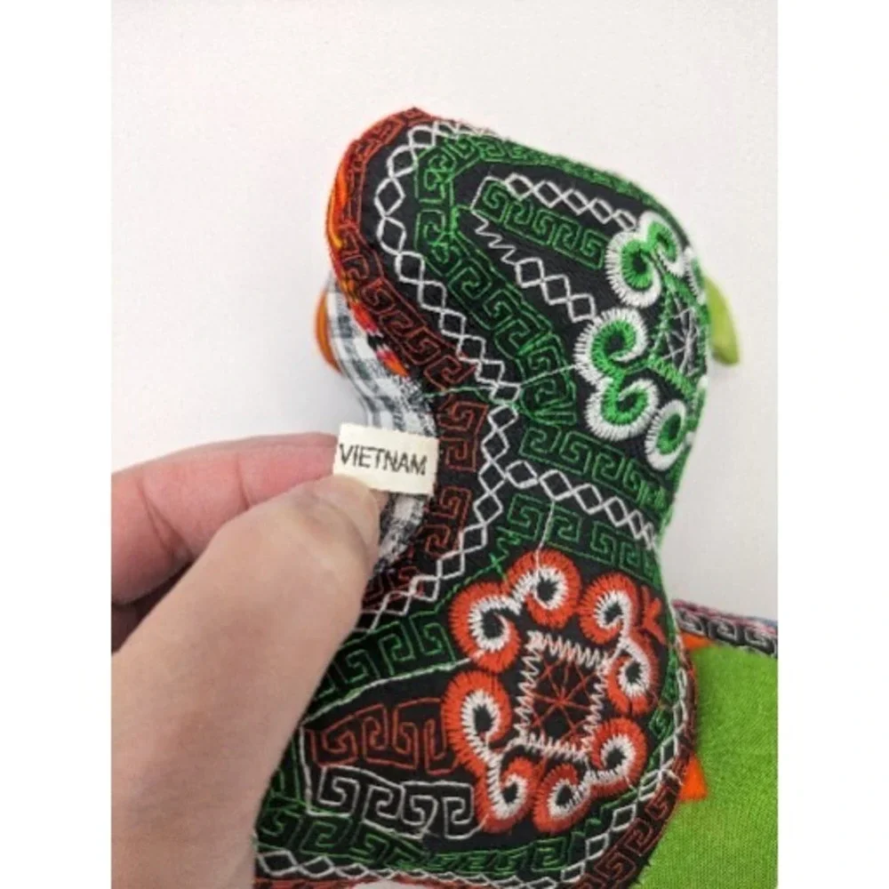 Fabric Brocade Pattern‎ Dog Made in Vietnam Bright Colors 6.5 Inch Patchwork EUC